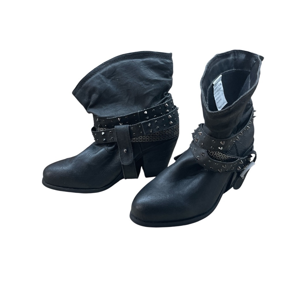 Boots Sterling River Size 9.5 M Moto Leather Western Shoes Black Studded